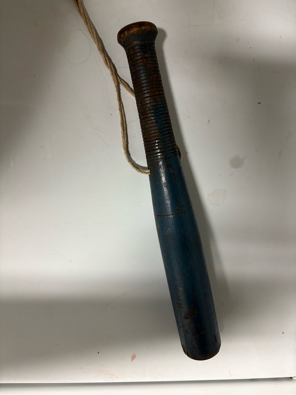 Source Unknown Blue and Brown Painted Wooden Bat Accent
